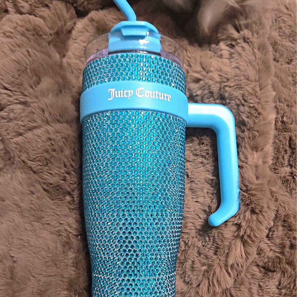 Juicy Couture Blue Teal 31-40 oz Insulated Tumbler w/ Handle, Lid & Straw Logo
